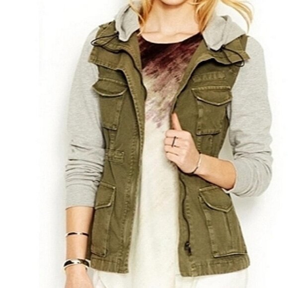 RACHEL Rachel Roy Jackets & Blazers - Rachel Roy Green Cargo Utility Hooded Sweatshirt Jacket -Medium